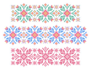 A set of cross stitch embroidery patterns.