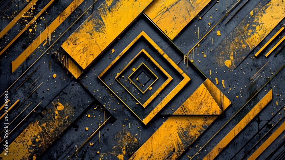 Poster vibrant yellow geometric patterns creating abstract background frame, ideal for modern design projec
