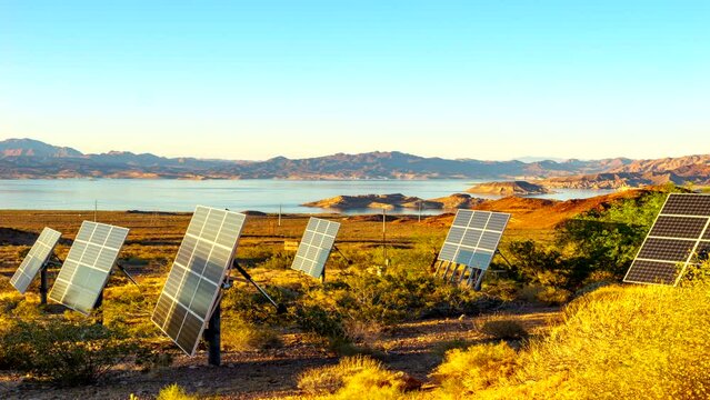Colar Panels following the sun overlooking Lake Mead near Las Vegas
