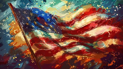 Depiction of the American flag in a patriotic painting