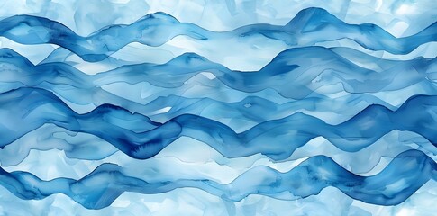 Obraz premium Intricate watercolor waves, hand-drawn in blue and white, providing a charming backdrop for various design projects or banner presentations