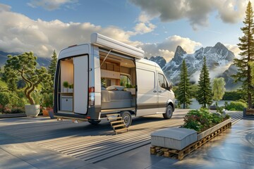 Trailer with Moving Boxes Illustration - Efficient Mobile Home Relocation, Organized Logistics, and Modern Interior Design for Flexible Living Solutions