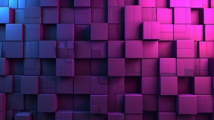  A group of purple cubes reside amidst a wall of alternating purple and blue cubes, depicted in the image