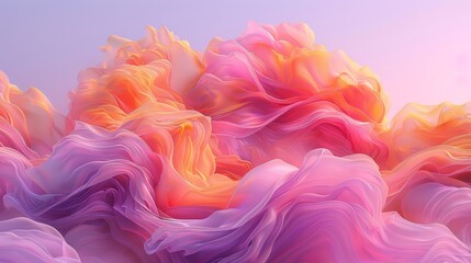 Fototapeta premium An abstract painting featuring pink, orange, and yellow swirls against a pink and purple backdrop Background includes a light blue sky