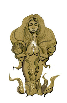 The figure of a girl in a prayer pose. An image with a transparent background.