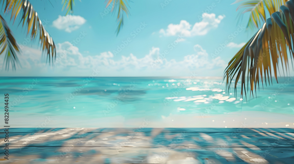 Poster beach scene with palm trees. generative by ai