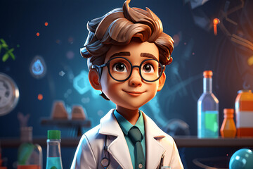Child Medical Doctor Physican With Glasses Science Hopeful Aspiring Future Career Job Occupation Concept Poly Illustration