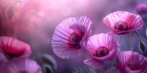 Symbolizing sleep: Pink poppy flowers on pastel background with deep focus. Concept Floral Photography, Pastel Background, Deep Focus, Sleep Symbolism, Pink Poppy Flowers