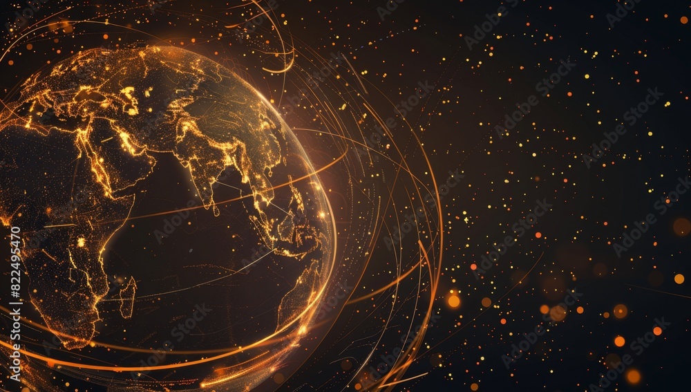 Poster the earth is covered with golden lines on a dark background digital art technology was used with a d