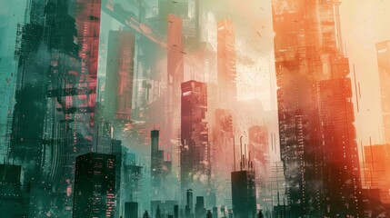 Naklejka premium Illustration of a futuristic cityscape with exaggerated structures
