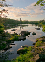 Cloudy Day Reflecting On Still Water of Summer Lake