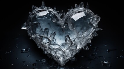 Fototapeta premium Spiked Ice Heart Melting in the Darkness: A Symbol of Frozen Love