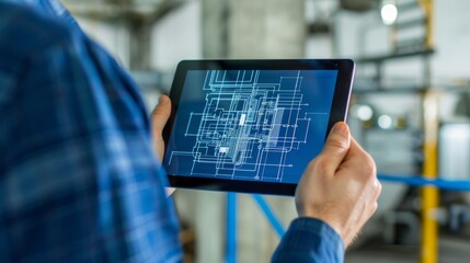 Engineer with CAD Software on Tablet, White Background