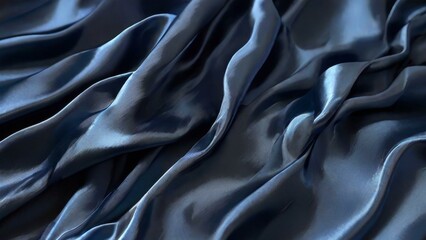 Fototapeta premium Elegant dark blue silky fabric with smooth folds and shadows creating a luxurious and refined texture background