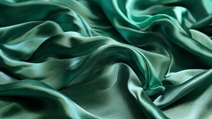Obraz premium Elegant green silk fabric texture background with luxurious folds and smooth, shiny, soft material for fashion design