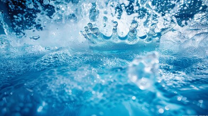 Close-up water surface with splash and air bubbles. Abstract background with dynamic effect....