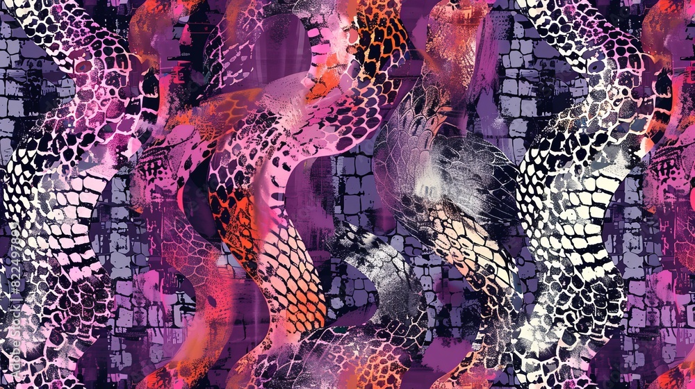 Poster a seamless wild design pattern featuring a snakeskin background with a watercolor effect. ideal for 