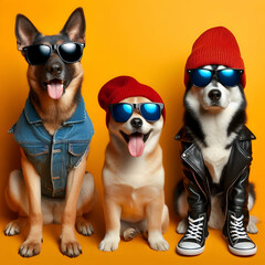 Cool dog, fashion sunglasses Full of their coolness. Closeup portrait
