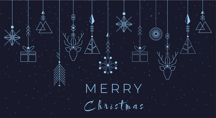 Holiday concept banner composed of elements of christmas graphic sources. magical background with blue color illustration. winter season design for web page, promotion, print. vector design of eps 10.