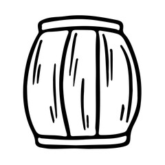 Wooden barrel. Hand drawn doodle style. Vector illustration isolated on white. Coloring page.