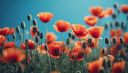 Red poppy flowers as a background. 