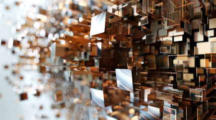 A blurry image of a cityscape with many squares and triangles