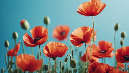 Red poppy flowers as a background. 