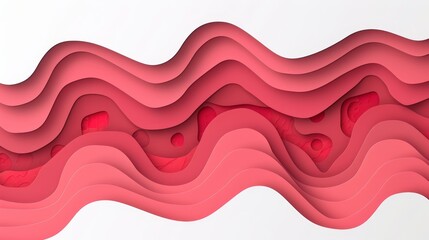 Obraz premium A paper waver with a wavy shape, red and pink forms atop and beneath, sits against a white backdrop subtly tinted light pink