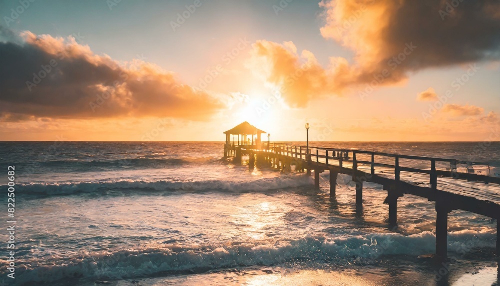 Wall mural Sunset / Sunrise at the pier over the ocean
