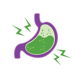 Gastroesophageal reflux disease concept. Human stomach full of gastric acid, cut view. Vector illustration in flat style.