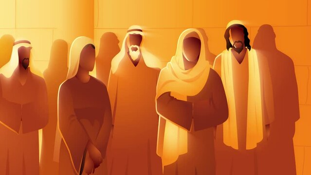 Motion graphic of young Jesus preaching in a synagogue. Perfect for religious content, educational materials, and historical documentaries, this animation captures the essence of faith and teachings