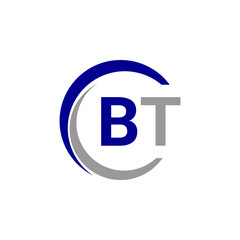 a blue and white logo with the B and T letter