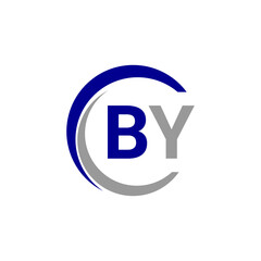 a blue and white logo with the B and Y letter.