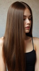 Obraz premium Potrait beautiful model western woman with shiny and straight long hair