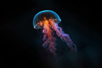 Bioluminescent Jellyfish Glowing in the Dark
