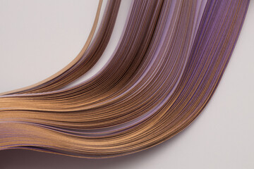 Gold bronze, violet Color strip gradient wave paper on beige. Abstract texture background.