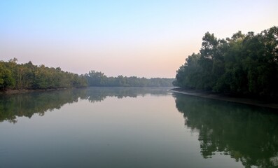 Scene of early winter morning at Sundarbans.this photo was taken from Sundarbans National...