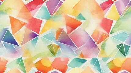 Abstract watercolor grunge geometric multicolor rainbow seamless pattern, seamless background with triangles and squares. Textile print for bed linen, jacket, package design. Ai generated