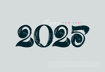 New Year 2025 typography black logo design. Happy New Year brush stroke numbers 2025 logo design. Christmas vector element. Minimalist trendy background for banner, cover, card, branding.