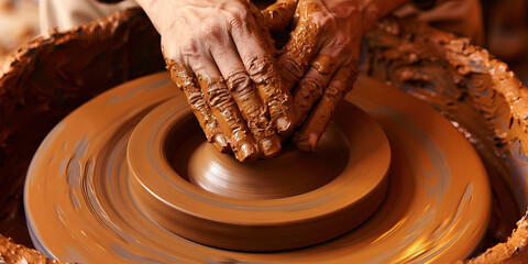Brown: A potter meticulously shapes clay on the wheel, their hands moving in a rhythmic dance that speaks of artistry and patience