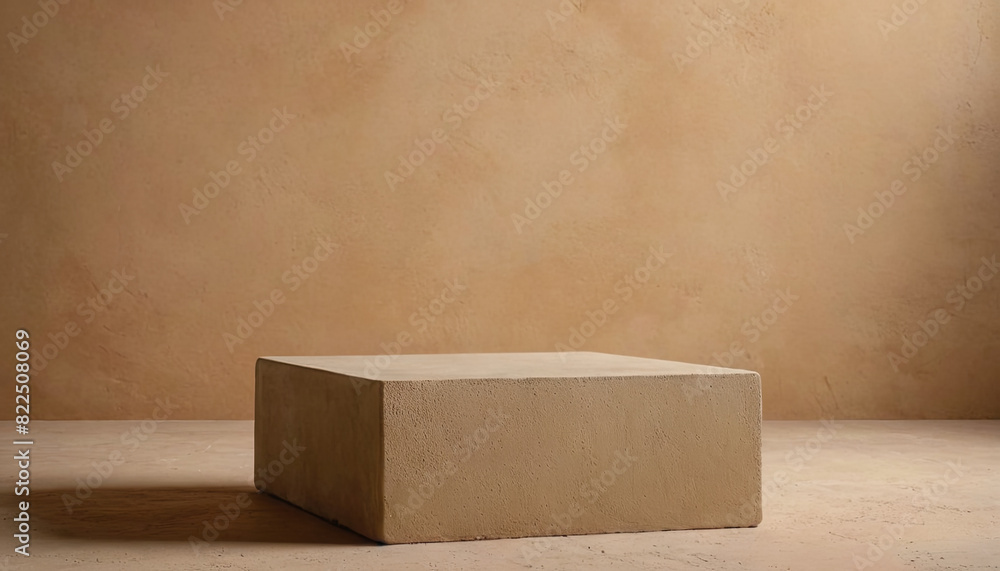 Poster a white square object is placed on top of a table, creating a simple yet elegant composition