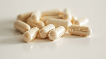 Vitality and Purity: White Capsules on a Minimalist Table, Supporting Wellness and Natural Regeneration