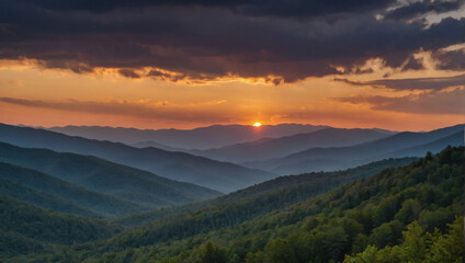 Dusky sunset over the Smoky Mountains.