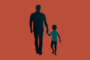 Loving father walking side by side with son holding hands