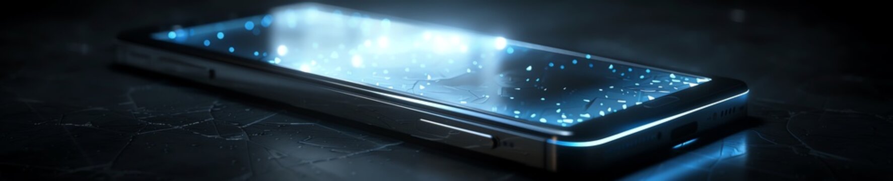 Black smartphone with glowing blue light on the screen.