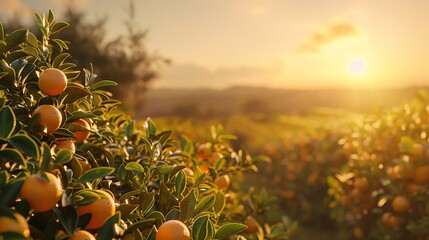 view of the orange grove at dusk