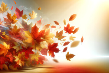 falling autumn leaves on a sunny day, with plenty of copy space, autumn background