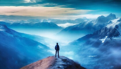 A solitary figure stands at the edge of the valley, contemplating its vastness.