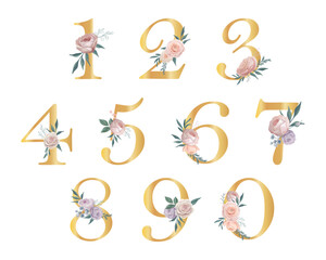 Golden numbers with elegant flowers