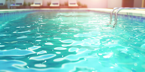 Obraz premium A turquoise swimming pool glistens in the sun, inviting swimmers to dive in and cool off